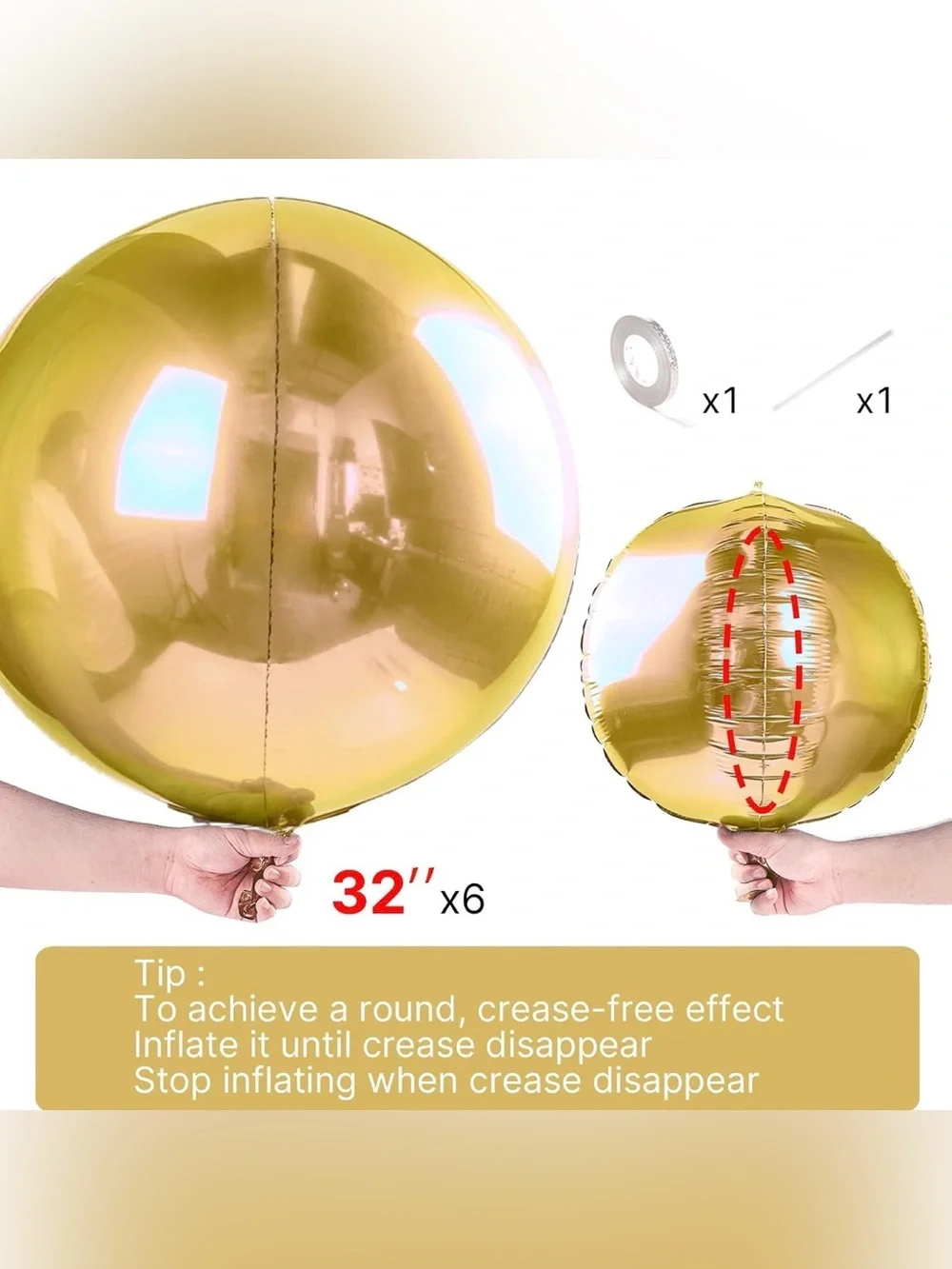 Metallic Gold 32” Jumbo Foil Balloons / 4D / 32”/ 6PCS
